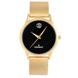 Peugeot - Men's 40mm Wafer Slim Gold Plated Case Watch with Mesh Band - Black