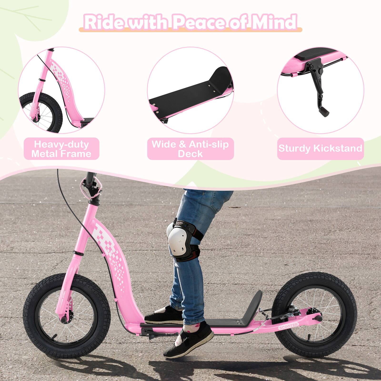Ride with Peace of Mind

Heavy-duty Metal Frame  
Wide & Anti-slip Deck  
Sturdy Kickstand