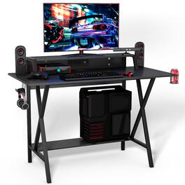 Costway - All-In-One Professional Gaming Desk with Headphone Storage and Power Outlet - Black