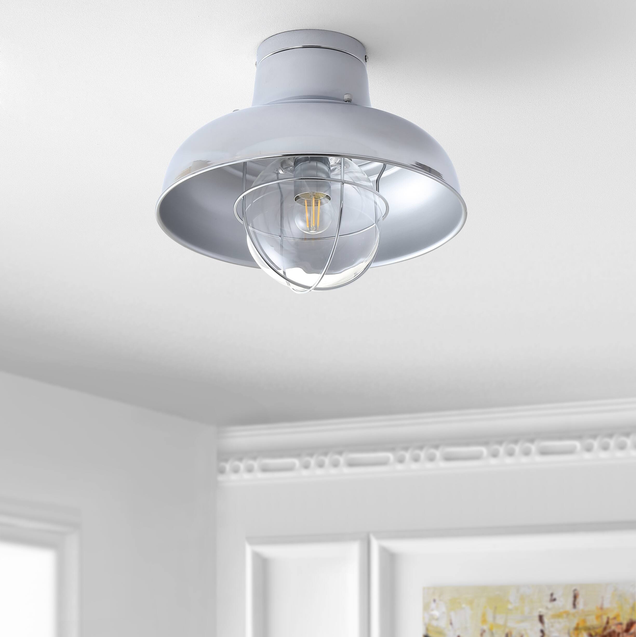 Alt View 5. Jonathan Y - Cameron 13" Metal LED Semi-Flush Mount, Chrome - Chrome.