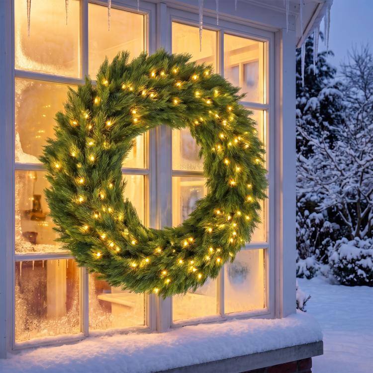 Alt View 2. PULUZ - Christmas Decoration, 48 in Pre-Lit Norwegian Spruce Artificial Christmas Wreath with 150 LED Lights - Green.
