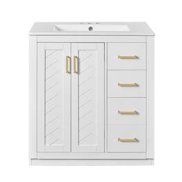 Boyel Living - 30 Inch Bathroom Vanity with Ceramic Sink Solid Wood Frame 3 Drawers - White