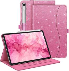 Fintie - Multi-Angle Case for Samsung Galaxy Tab S10 Lite/ Tab S10 FE/ Tab S9 FE/ Tab S9, With Front Card Pocket, Auto Wake/Sleep - Glittering Pink