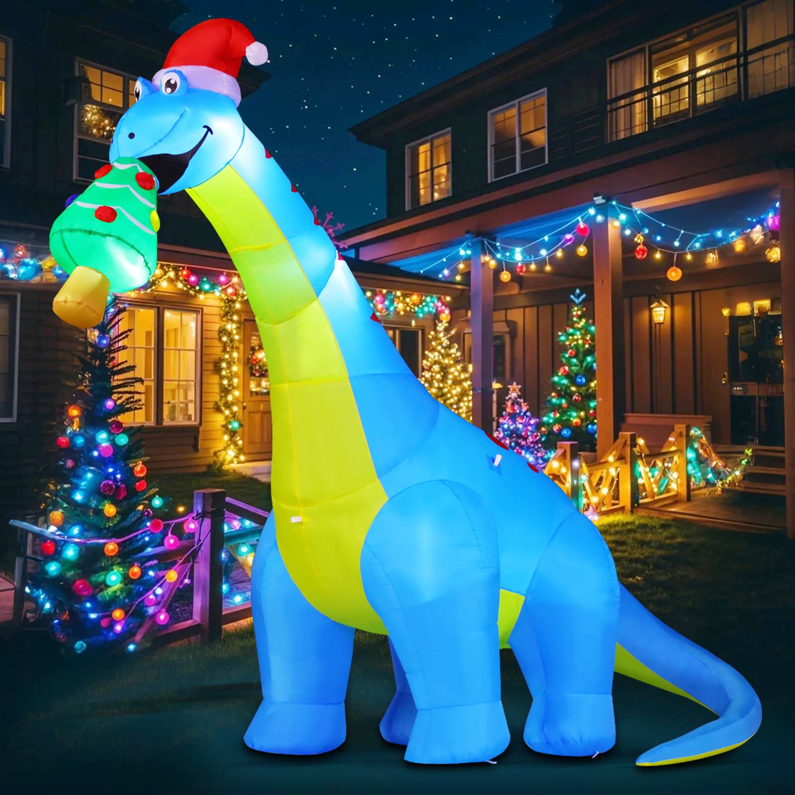 Back. GOOSH Inflatables - GOOSH 10FT Animated Blue Dinosaur Inflatable with Nodding Head and LED Lights - Blue.