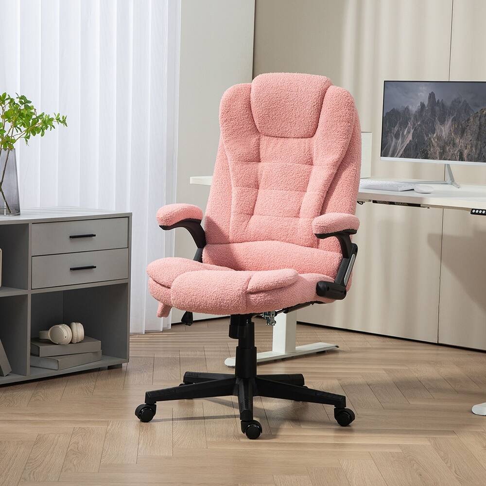 Alt View 6. Loheer - Loheer Pink Massage Office Chair Heated Executive Velvet Desk Chair - Pink.