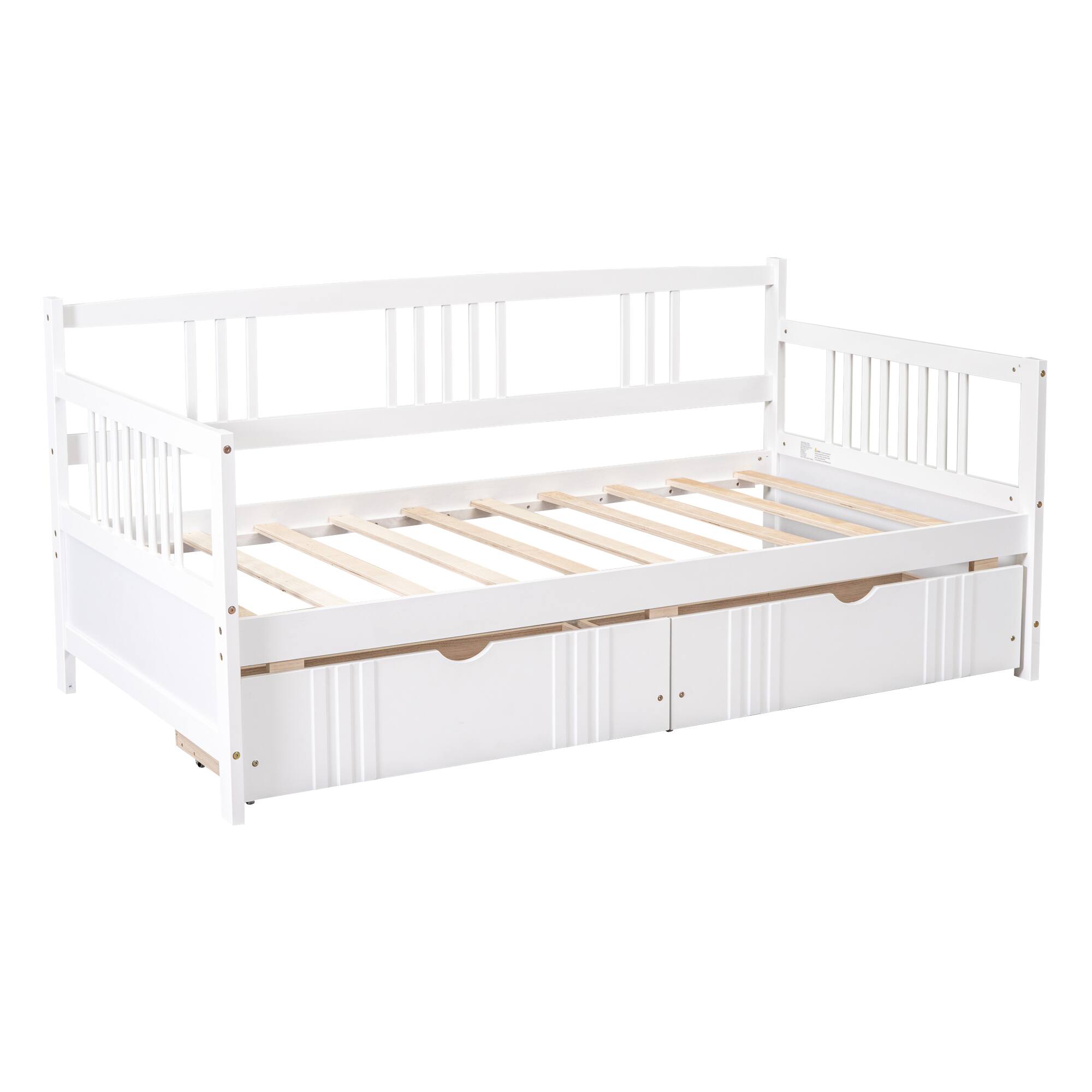 Alt View 8. Whisen - Wood Daybed with Two Storage Drawers, Multi-Functional Sofa Bed Frame - White.
