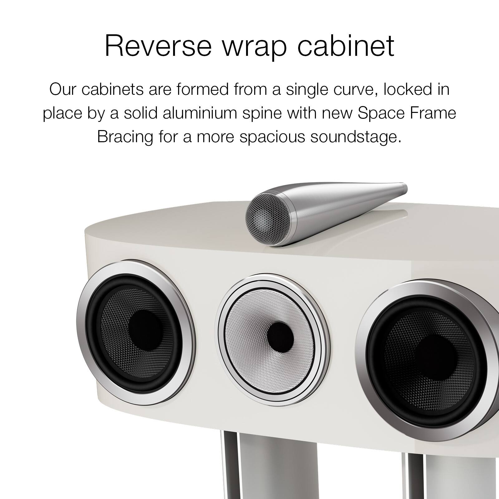 Reverse wrap cabinet

Our cabinets are formed from a single curve, locked in place by a solid aluminium spine with new Space Frame Bracing for a more spacious soundstage.