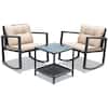 Front. Costway - 3PC Patio Rattan Conversation Set Rocking Chair Cushioned Sofa Garden Furniture - Black,Beige.