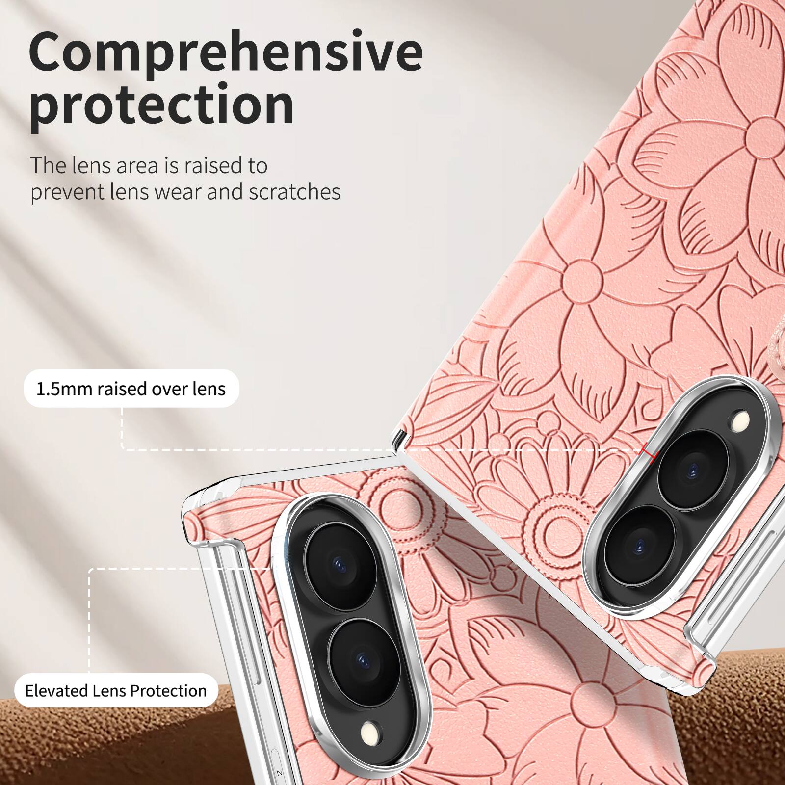 Comprehensive protection  
The lens area is raised to prevent lens wear and scratches  

1.5mm raised over lens  

Elevated Lens Protection