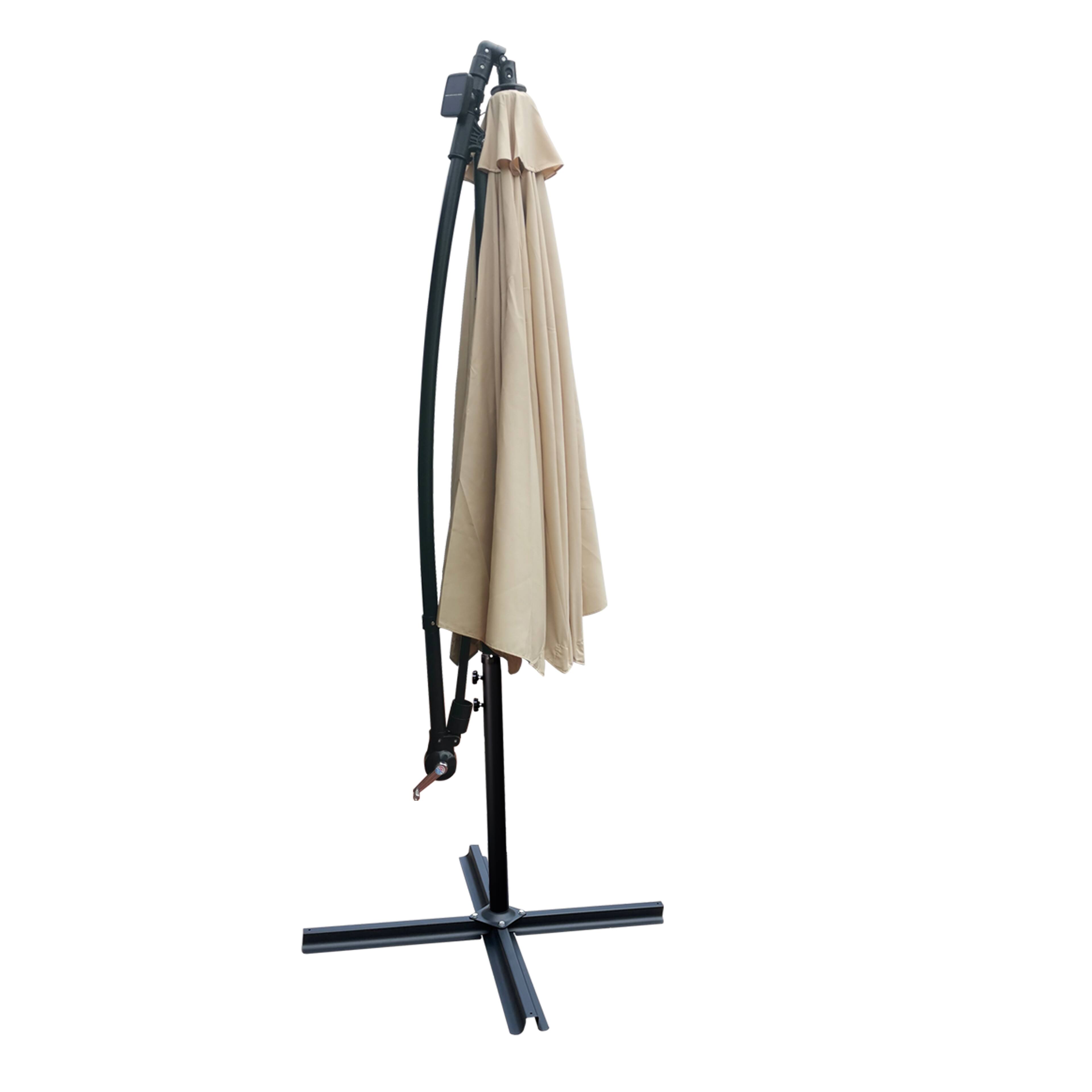 Alt View 1. Loheer - Loheer 10 ft Patio Umbrella Solar LED Outdoor Lighted Market Umbrella Tan with Crank Lift and Cross Base.