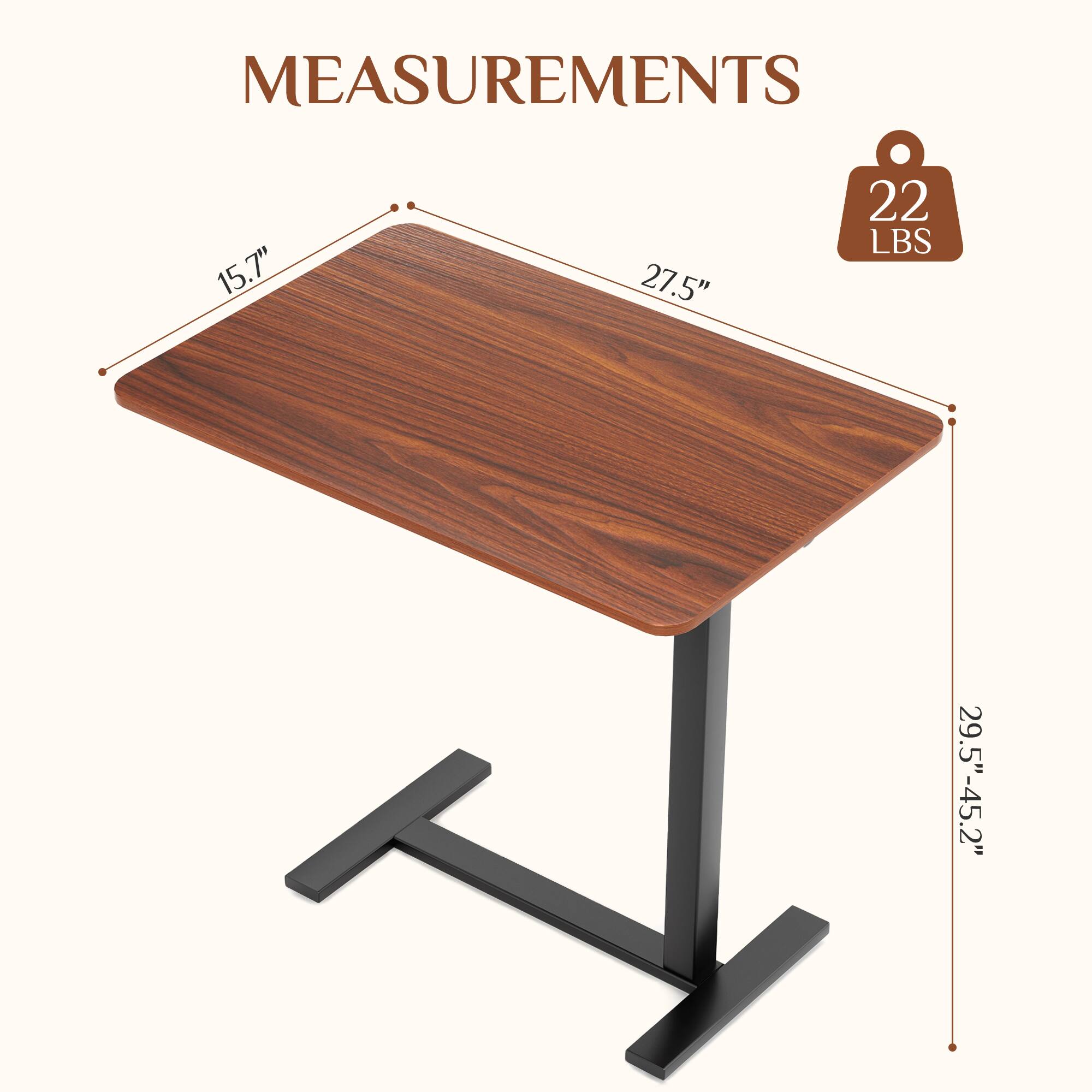 Measurements:  
- Length: 27.5"  
- Width: 15.7"  
- Height: 29.5" - 45.2"  
- Weight: 22 lbs