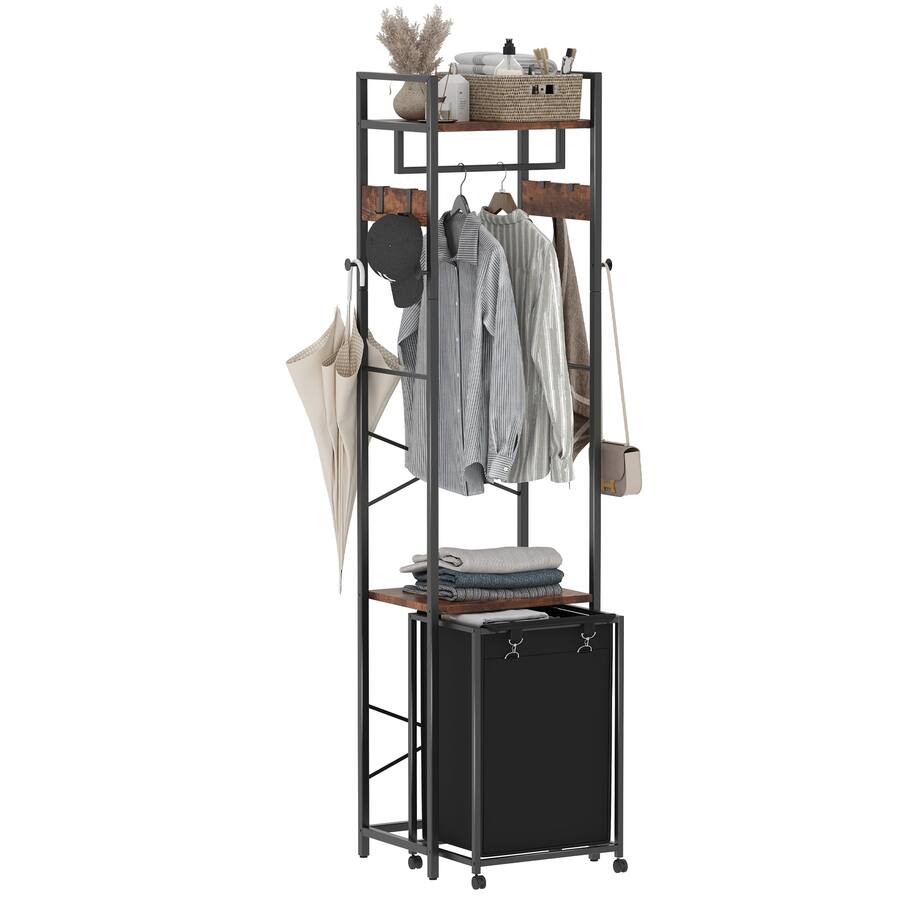 Refined Abode Design Coat Rack With Laundry Basket Hamper Freestanding ...