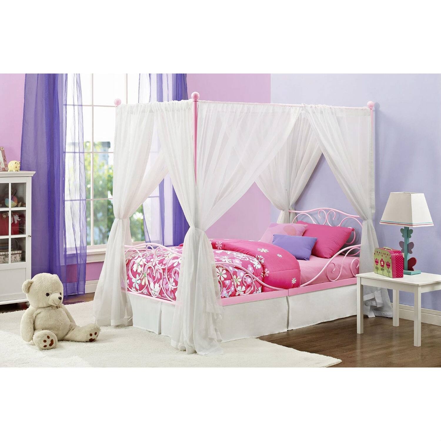 Angle. Hivvago - Hivvago Twin size Sturdy Metal Canopy Bed - Pink.