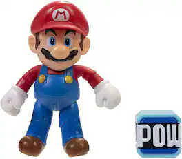 Jakks Pacific - Super Mario World of Nintendo 4 Inch Figure | Mario w/ POW Block - Red