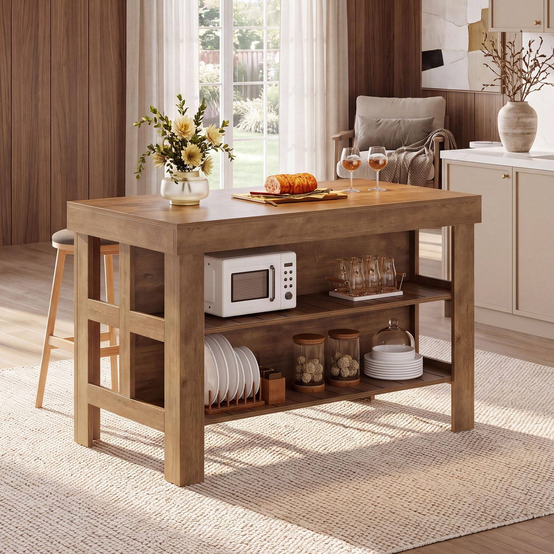Left. Tribesigns - Kitchen Island with Storage Shelves (Vintage Brown) - Vintage Brown.