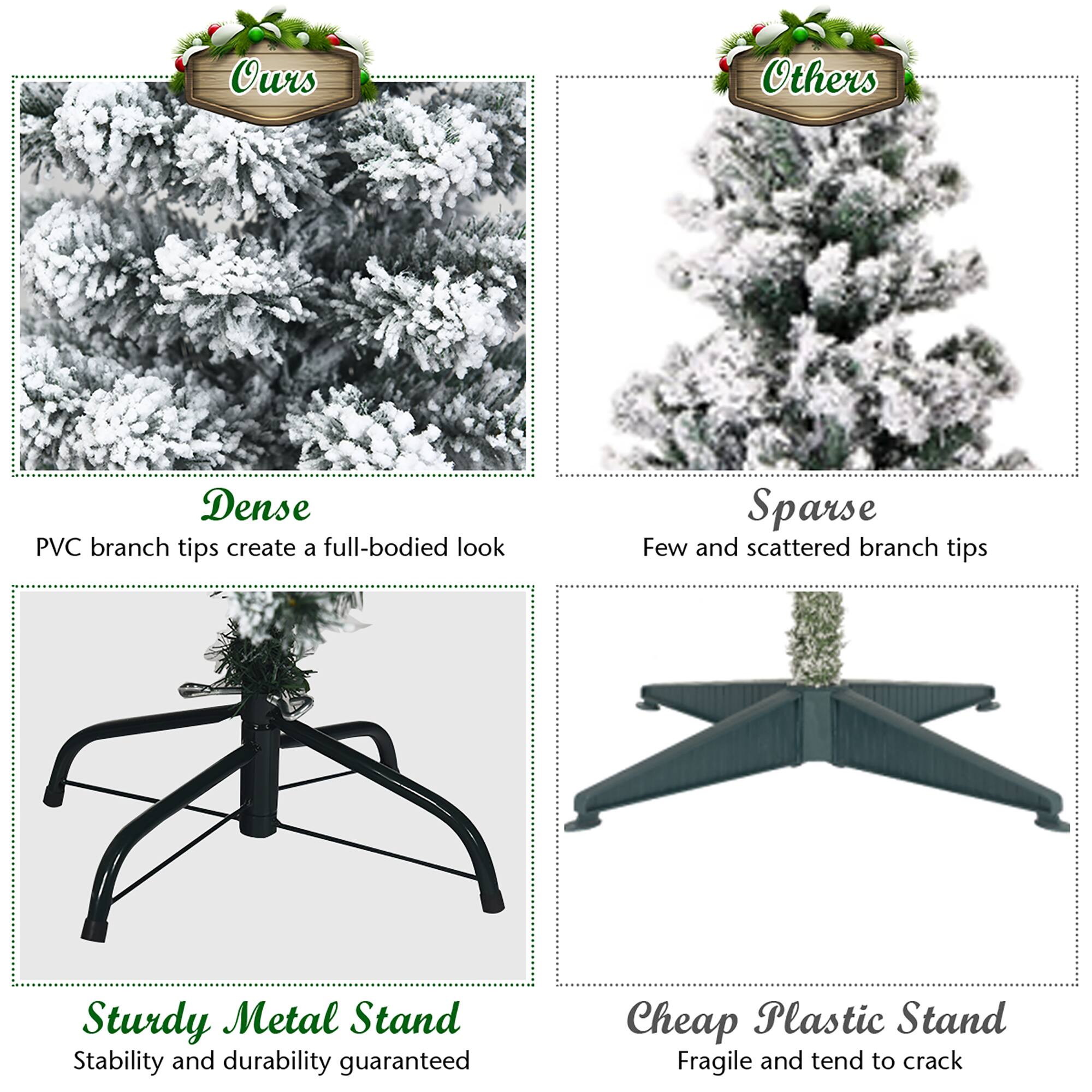 Ours: Dense PVC branch tips create a full-bodied look.
Others: Few and scattered branch tips.
Sturdy Metal Stand: Stability and durability guaranteed.
Cheap Plastic Stand: Fragile and tend to crack.