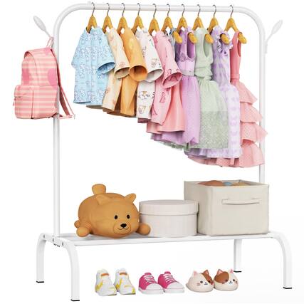 Front. Cedar Assembly - Upgraded Clothing Rack - Dress Up Clothes Montessori Wardrobe- Small Portable Garment Racks With Storage Sh... - Default.