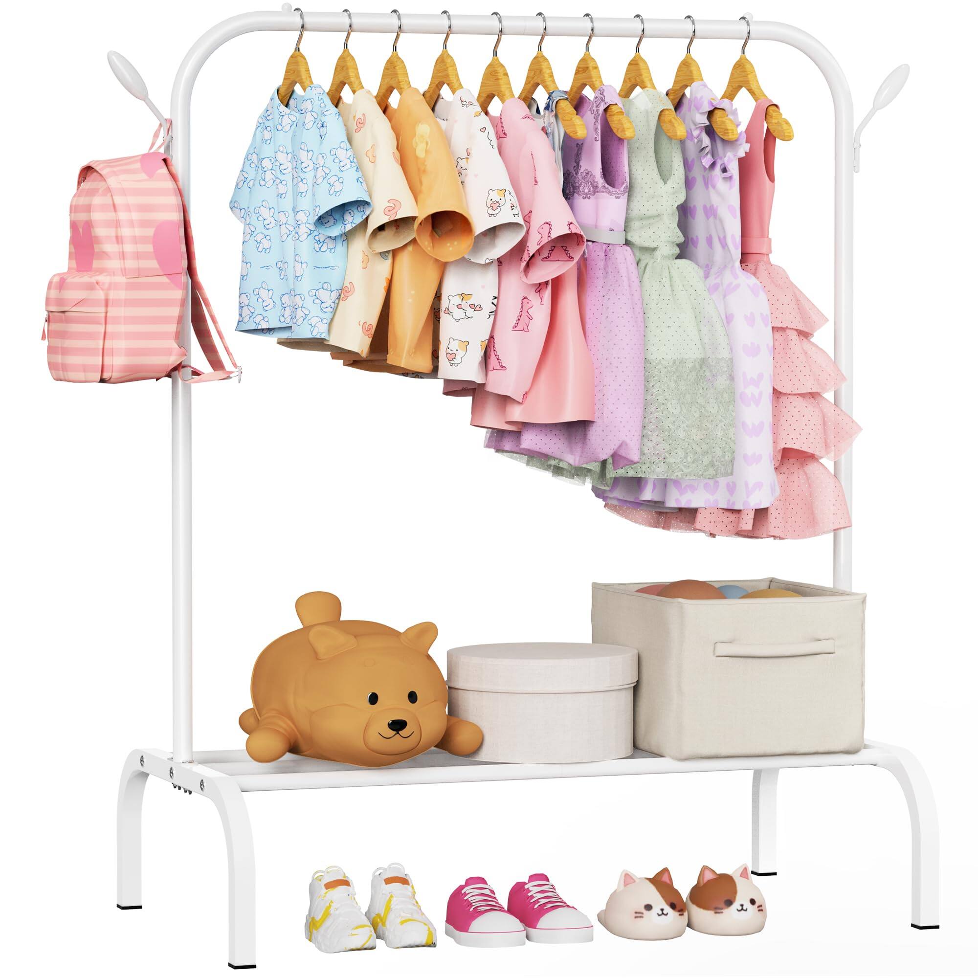 Front. Cedar Assembly - Upgraded Clothing Rack - Dress Up Clothes Montessori Wardrobe- Small Portable Garment Racks With Storage Sh... - Default.