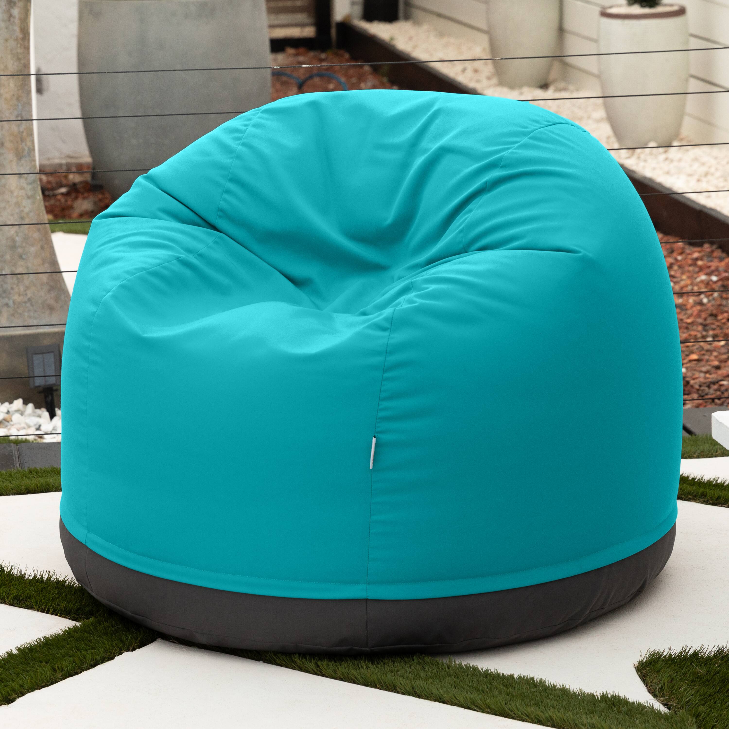 Left. Jaxx - Jaxx Palmetto Large Round Outdoor Bean Bag Club Chair - Light Blue - Cancun Blue.