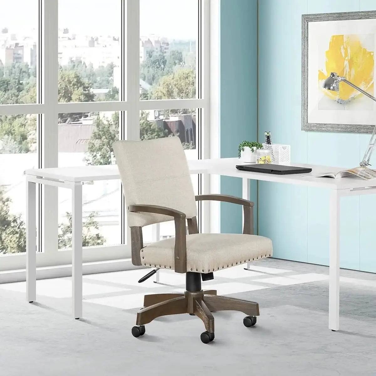Back. Office Star Products - Santina Deluxe Cushioned Banker's Chair for Elegant Home Office - Beige.