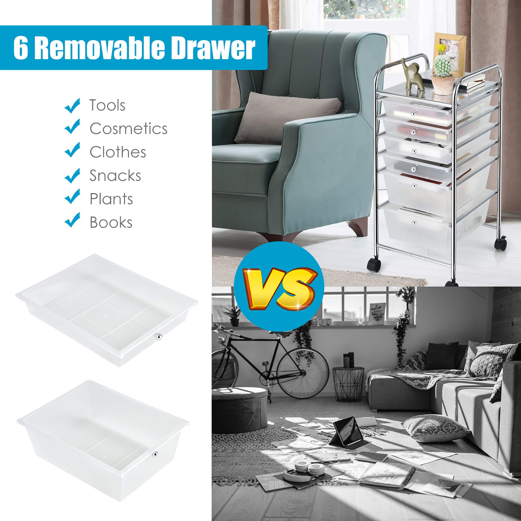 6 Removable Drawer Tools: Cosmetics, Clothes, Snacks, Plants, Books