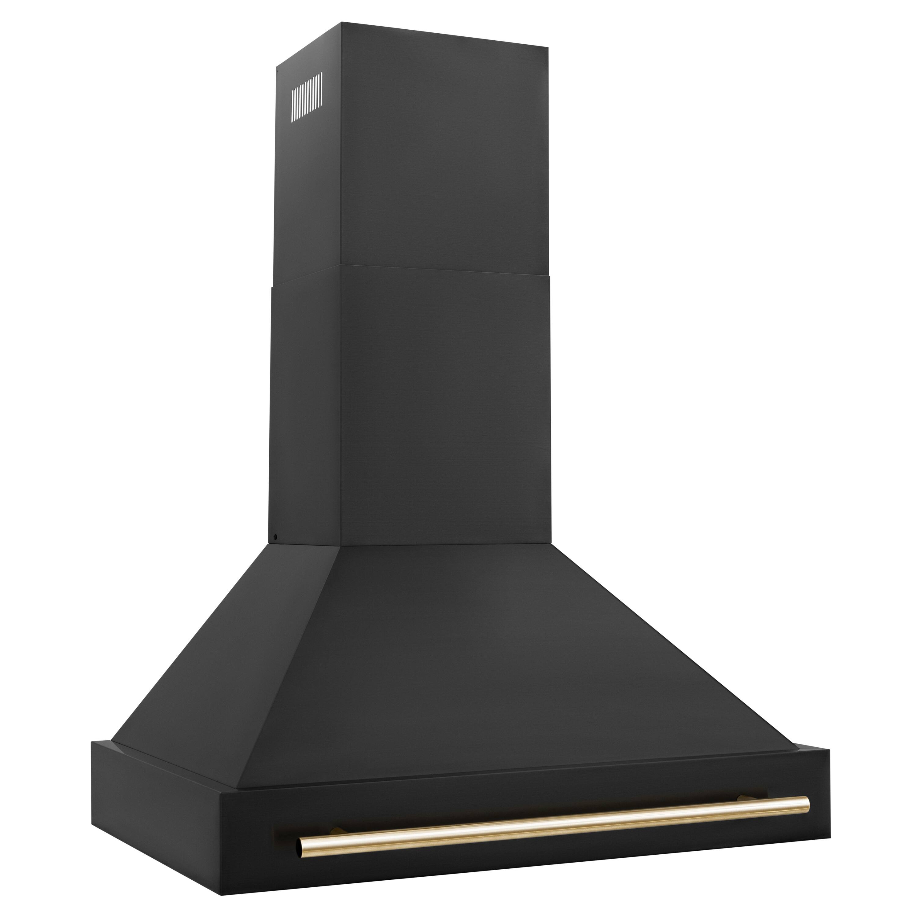 Front. ZLINE - 36 in. Black Stainless Steel Wall Range Hood with Polished Gold Handle (BS655Z-36-G) - Black Stainless Steel.