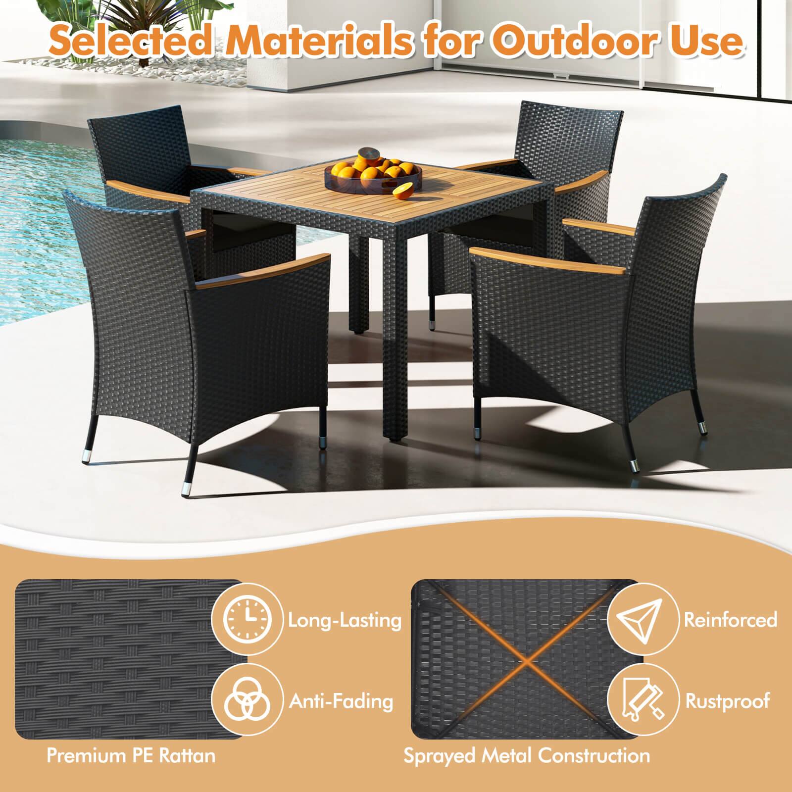 Selected Materials for Outdoor Use

- Premium PE Rattan
  - Long-Lasting
  - Anti-Fading

- Sprayed Metal Construction
  - Reinforced
  - Rustproof