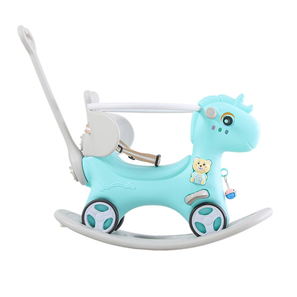 Alt View 1. Siljoy - Unicorn Rocking Horse Toy, 4-in-1 Ride On, Balance Bike, Push Handle, Backrest, Blue, for Age 1-3 - Blue.