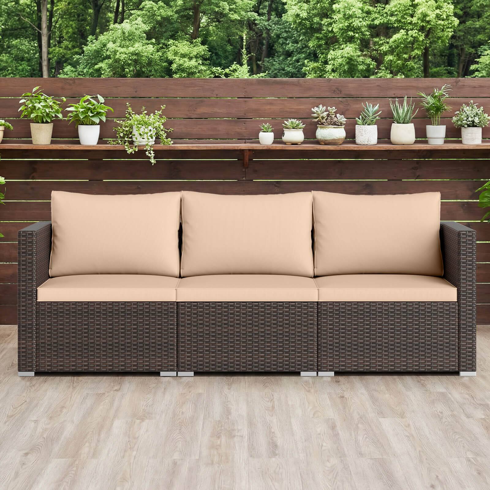 Alt View 1. Costway - Costway 3PCS Patio Sectional Sofa Set with Right Arm Sofa & Left Arm Sofa, Soft Cushions - Beige + Mix Brown.