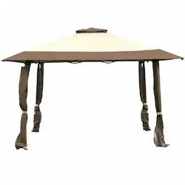 Gymax - 13' x 13' Folding Patio Pop-up Gazebo Canopy Tent Outdoor Shelter Shade Brown - Brown + Beige