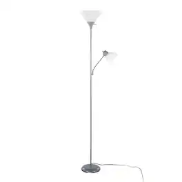 Loheer - 72-Inch Tall Silver Metal Standing Lamp with Dual Frosted Shades - White