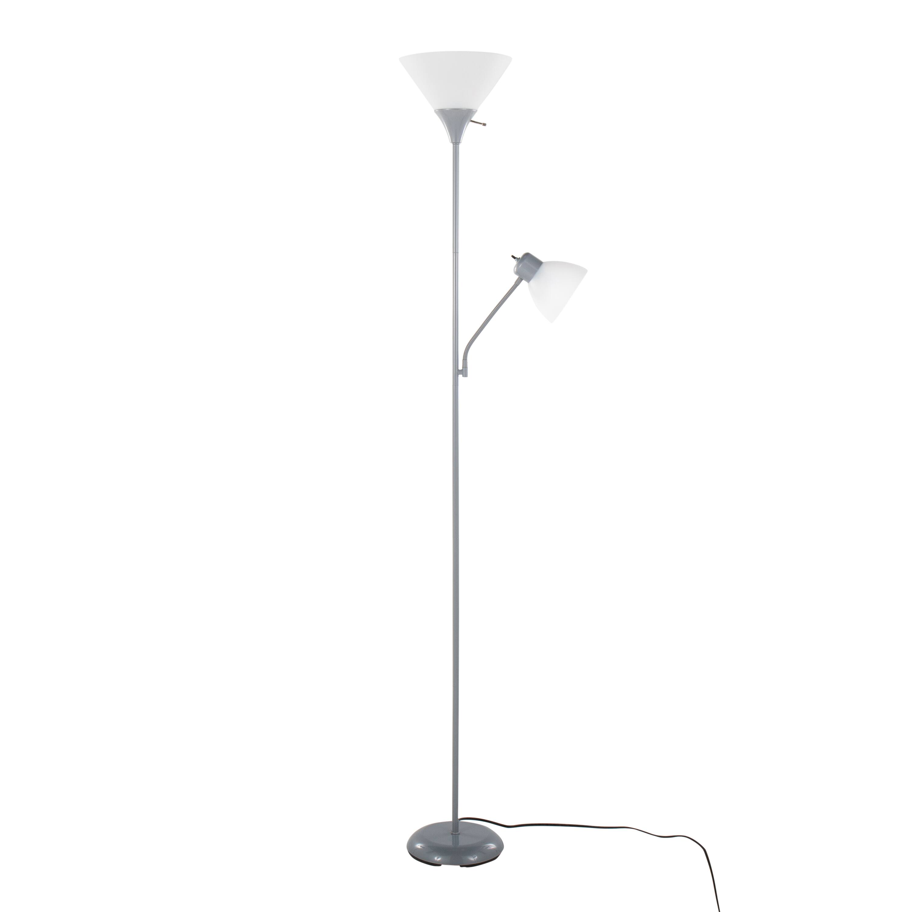 Front. Loheer - Loheer 72-Inch Tall Silver Metal Standing Lamp with Dual Frosted Shades - White.