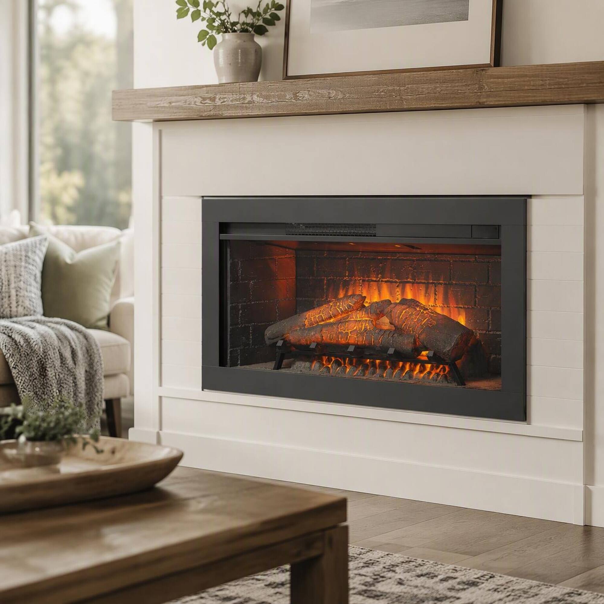 Front. RYHNUYNE - 36 Inch Infrared Electric Fireplace Insert With Removable Trim Kit, Touch Panel Heater For Home Interior Warm Decor - Antique Black.