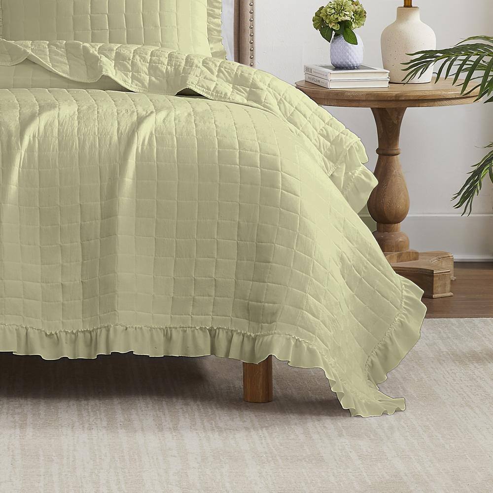 Alt View 2. RT Designers Collection - RT Designers Collection Belina 3 Pieces Washed Stitched Lightweight Quilts Set Queen Size For Bedding White - White.