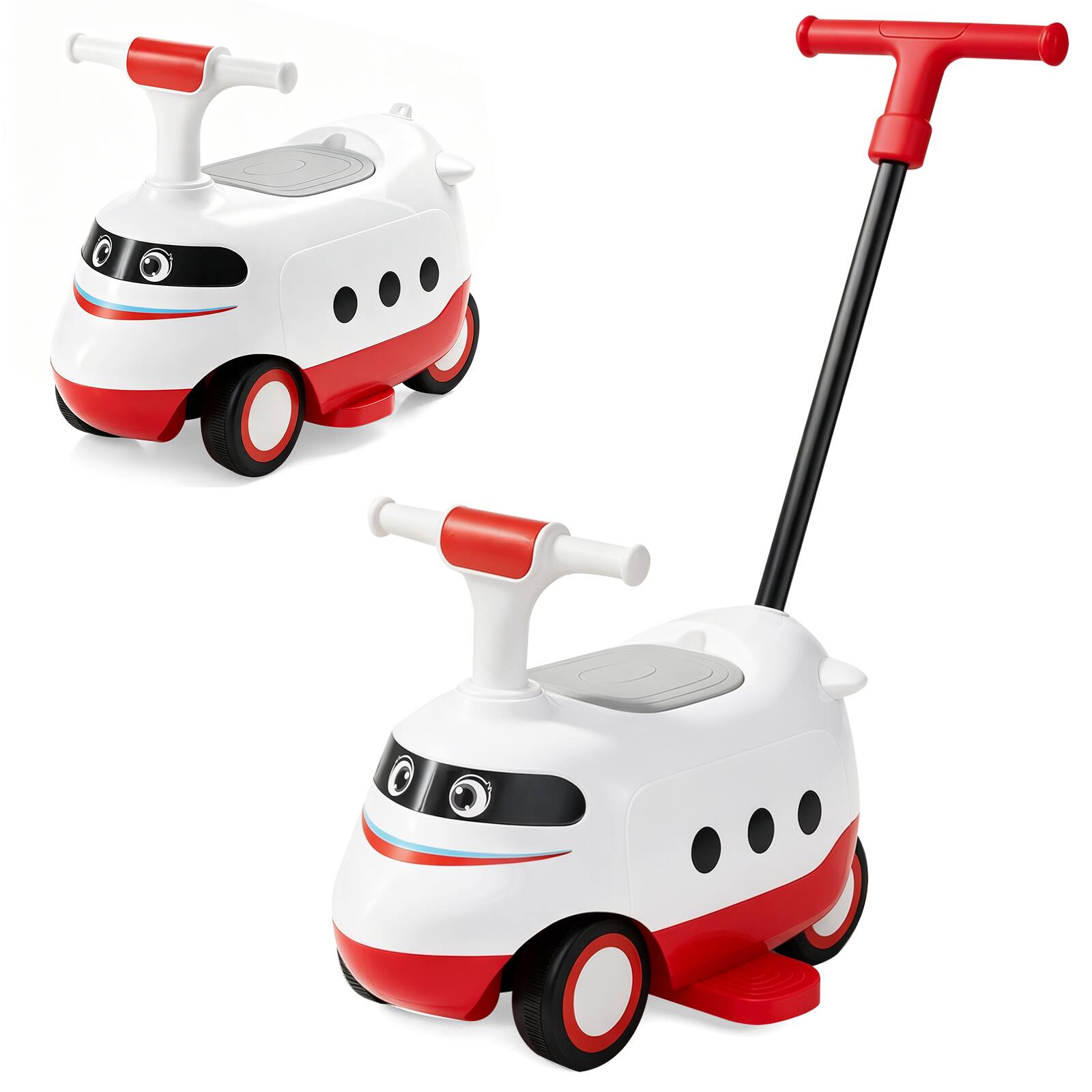 Front. Costway - Costway 2-in-1 Ride On Push Car with Horn & Under-Seat Storage for Toddlers 3 Years Old - Red + White.