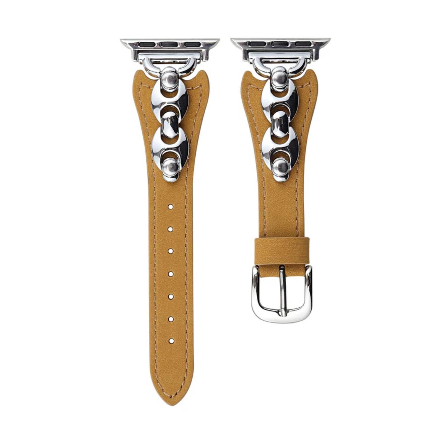 Stock Preferred - Metal Soft Leather Strap for Apple Watch Series 10 (42mm) - Light Brown-Silver Clasp