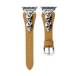 Stock Preferred - Metal Soft Leather Strap for Apple Watch Series 10 (42mm) - Light Brown-Silver Clasp