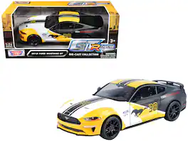2018 Ford Mustang GT #38 Graphics "GT Racing" Series 1/24 Diecast Model Car by Motormax - White And Matt Black With Yellow