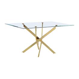 Best Quality Furniture - Rectangular Glass top dining table with gold chrome base - Clear Glass with gold chrome base