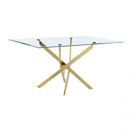 Front. Best Quality Furniture - Rectangular Glass top dining table with gold chrome base - Clear Glass with gold chrome base.