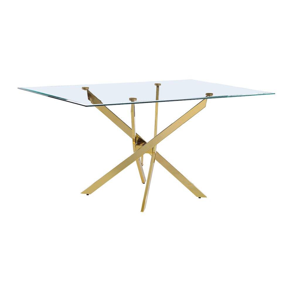 Front. Best Quality Furniture - Rectangular Glass top dining table with gold chrome base - Clear Glass with gold chrome base.