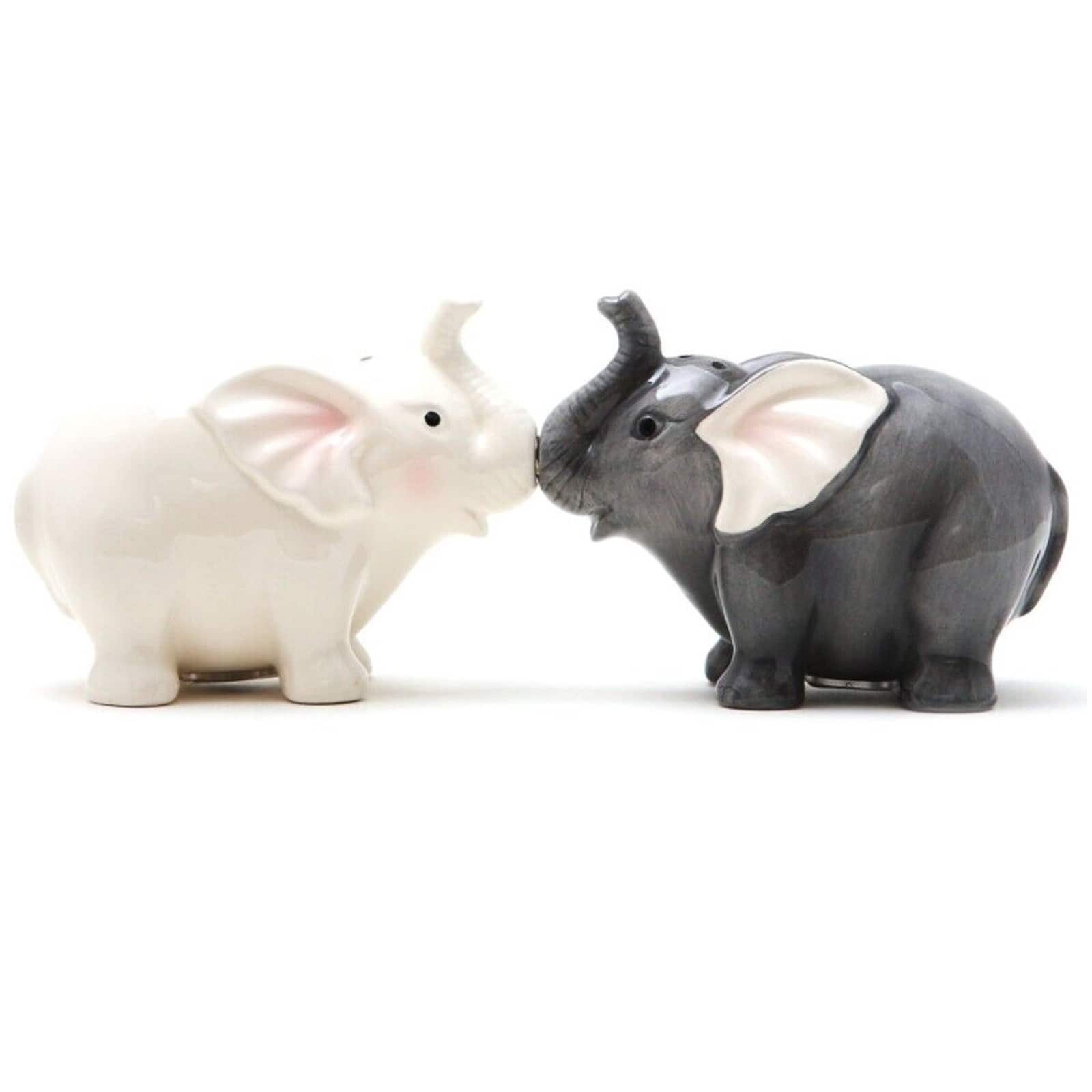 Pacific Trading - Kissing Elephants Ceramic Magnetic Salt and Pepper Shaker Set - Multicolor