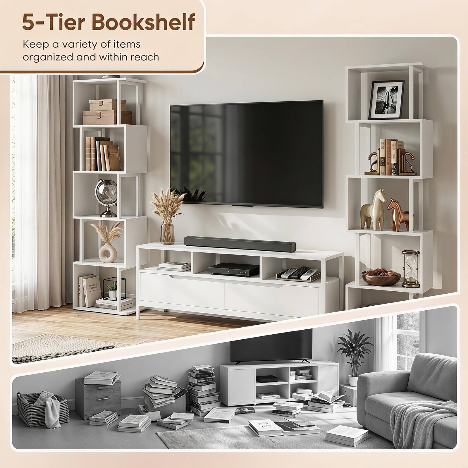 Costway 1 PCS 5 Tier S Shaped Bookshelf with Anti tipping Kits, Floor ...