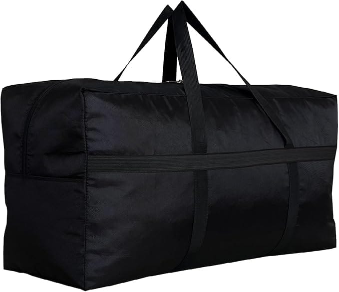 Front. Vulpecula Spade - Extra Large Storage Duffle Bag with Zippers and Handles, Big Foldable Duffle Bag for Travel - Black.