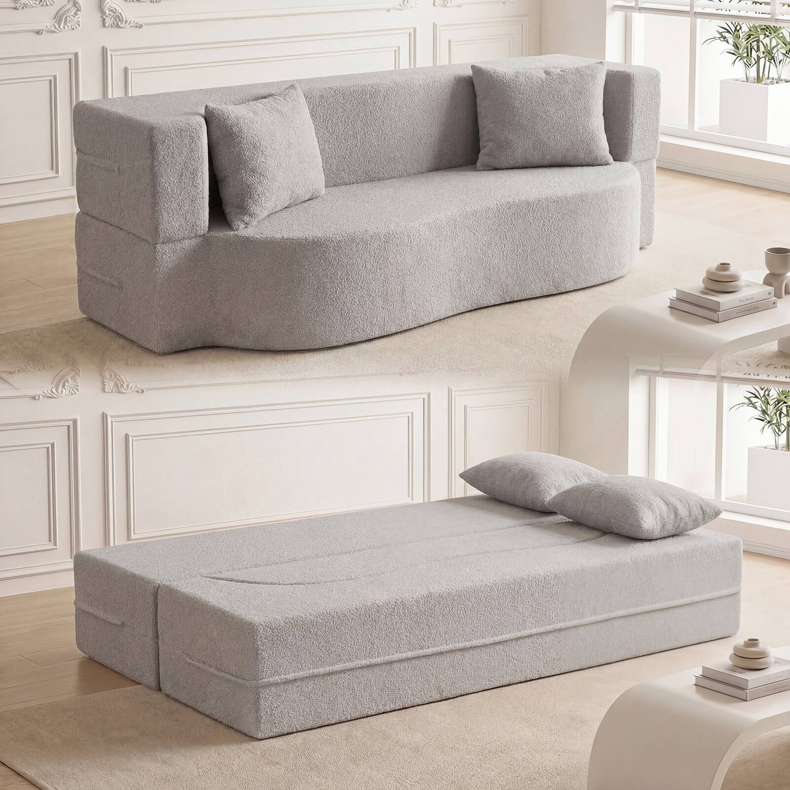 Alt View 5. Gymax - Gymax 75.5'' Folding Sofa Bed w/2 Comfortable Pillows No Assembly Needed for Guest Room Grey - Grey.