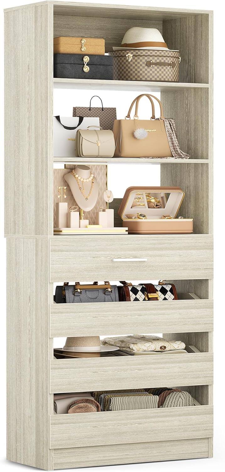 Aheaplus - Space-Saving Modular Closet Organizer - 4 Drawers, Adjustable Shelves Cabinet, Easy Assembly Tall Wardrobe - White Oak price history on PriceWatchPro