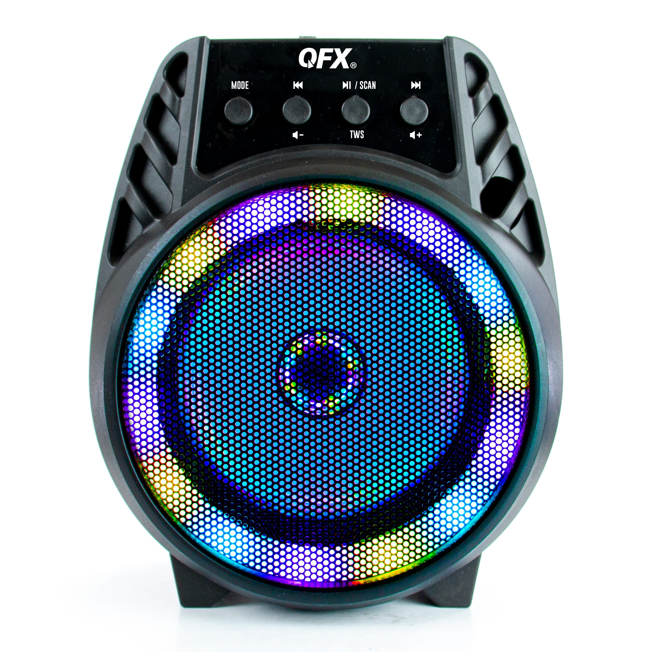 Front. QFX - Portable Bluetooth Rechargeable Speaker with LED Party Lights - Black.
