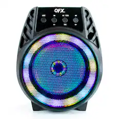 Front. QFX - Portable Bluetooth Rechargeable Speaker with LED Party Lights - Black.