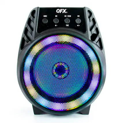 Front. QFX - Portable Bluetooth Rechargeable Speaker with LED Party Lights - Black.