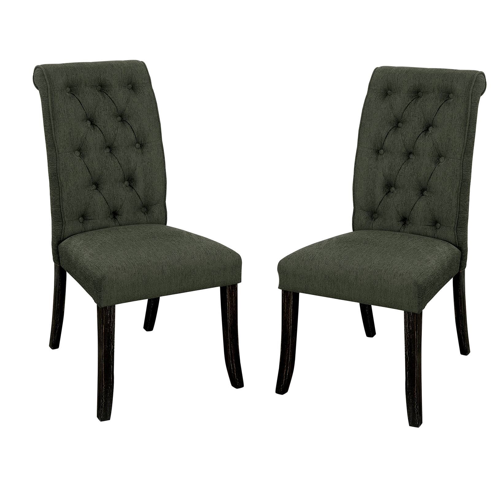Front. Manhattan Lane - Button Tufted Wooden Fabric Upholstered Side Chair, Gray, Pack Of Two - Gray And Black.